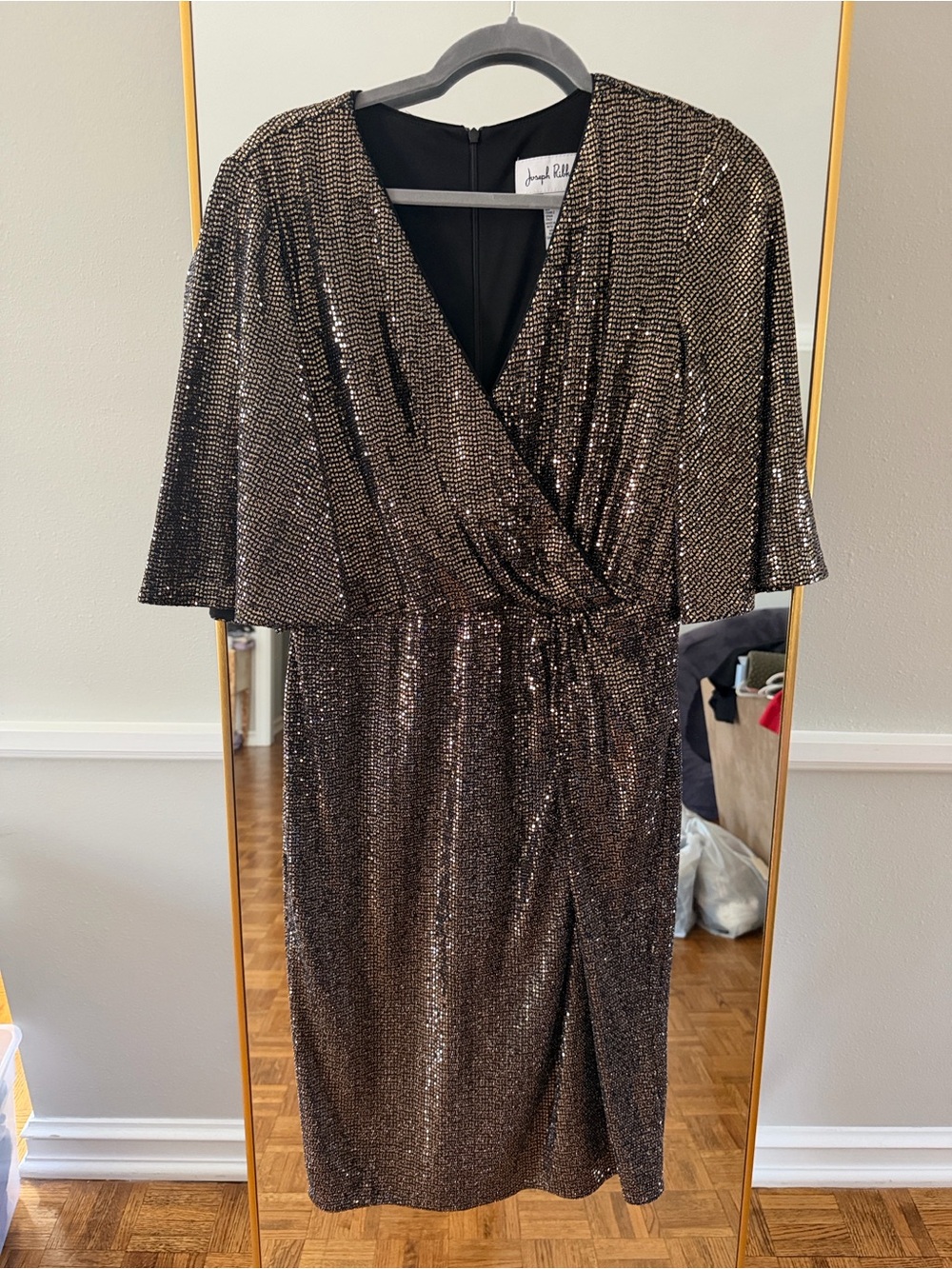 Joseph Ribkoff Bronze Sequin Wrap Midi Dress